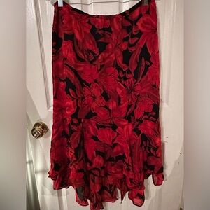 Chico's Red & Black Floral Print Ruffled Skirt | Sz 2(Large/12)
